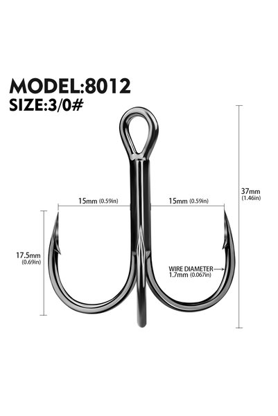 Choice SIZE 3G0 PROBEROS 20pcs Strengthened Sharp Fishing Treble Hooks High C...