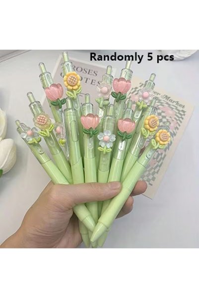 Choice 5pcs 5-Pack Retractable Ballpoint Pens, Randomly Equipped with Floral ...