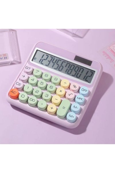 Choice آلة حاسبة ميكانيكية باللون البنفسجي، 12 رقمًا، شاشة LCD كبيرة، أزرار د...