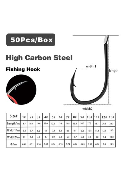 Choice Size 8 50psc Black STBT 50Pcs/Box ISEAMA High-Carbon Steel Red Fishing...