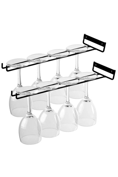 JOYZZZ Glass Cup Rack, 2 PCS Black Under Shelf Hanging Rack, 12Inch Wall Moun...