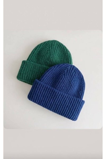 TNR SPORT Unisex Foldable Khaki-Blue 2-Piece Beanie Set