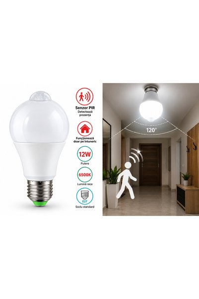 Generic Brand Bec led si senzor mișcare 12W E27 6500k