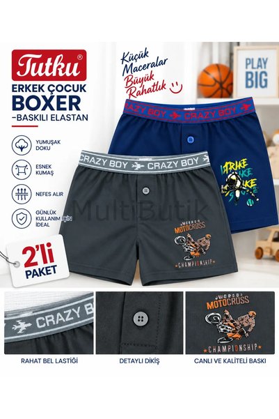 Tutku Boxeri cu imprimeu pentru băieți, set de 2 – 5-6 ani