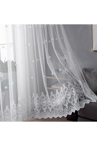 Tazweeq Lace Curtains, White Lace Tulle Sheer Curtains, Cottagecore Rustic Fl...