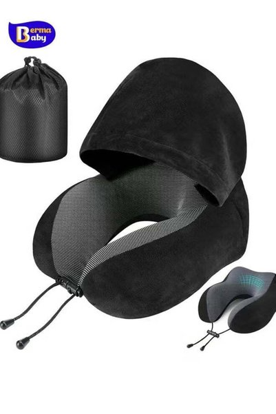Berma Baby وسادة سفر، وسادة للرقبة مخصصة للسفر مع غطاء للرأس، مناسبة للاستخدا...