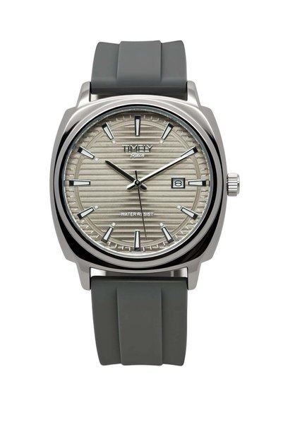 TR TIMELY RAIN Men’s Quartz Classic Wrist Watch Silver Case Grey Silicone Str...