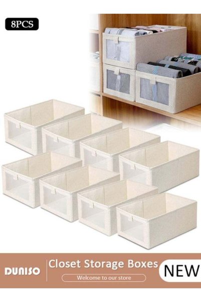 DUNISO 8 Pieces Foldable Closet Storage Organizer Washable Closet Storage Box...