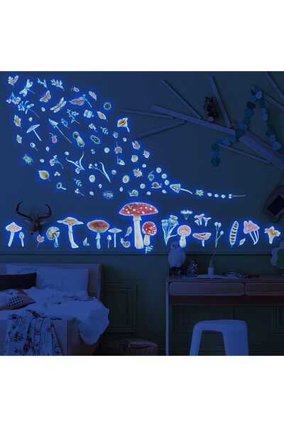 Robmoda Glow in The Dark Mushroom Wall Decals - Watercolor Woodland Stickers ...