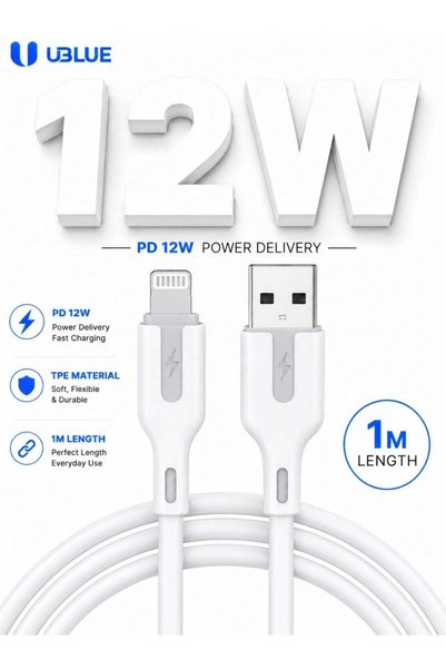 UBLUE كابل USB-A إلى Lightning، مصنوع من مادة TPE، طول 1 متر، للشحن ومزامنة ا...