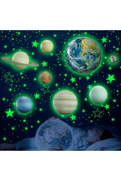 Robmoda Glow in The Dark Stars Solar System Wall Decals, The Earth Wall Stick...