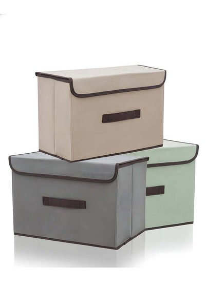 Beauenty 3Pcs Storage Bins with Lids, Foldable Colorful Fabric Storage Cubes,...