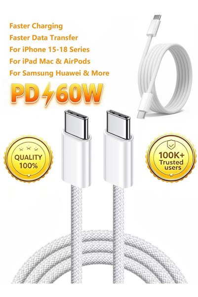 BOAE شاحن آيفون سريع، كابل USB-C إلى USB-C، متين وعالي الجودة، من النوع C إلى...