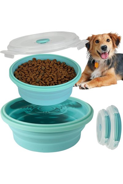 Yelajoy 45oz Airtight Collapsible Dog Bowls with Lids, Portable Travel Dog Bo...