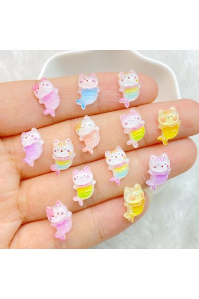 Choice Mixed 50Pcs New Cute Resin Mini Little Cat Mermaid Series Flat Back Ma...