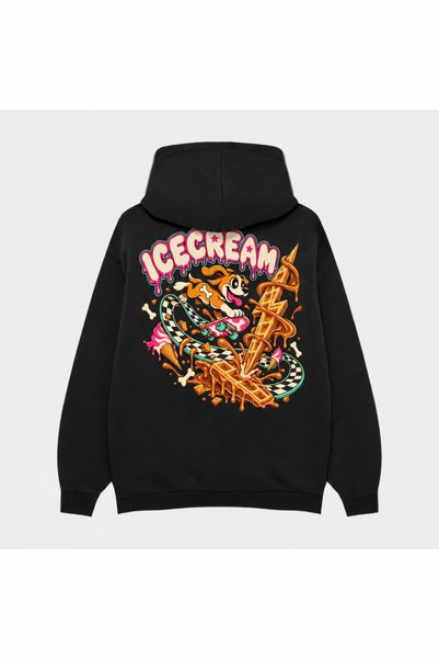 SVART WEAR ICECREAM Μαύρο φούτερ με κουκούλα και τυπωμένη τομή ανοιχτού στρώμ...