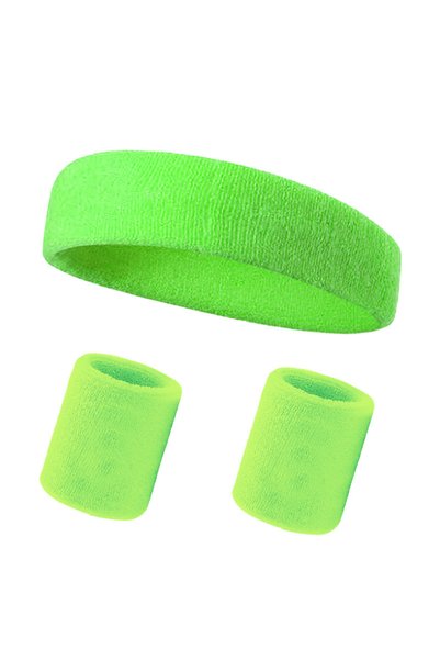 Choice Fluorescent Green 3PCs/set Mens Sports Headband Sweatband Stretch Elas...