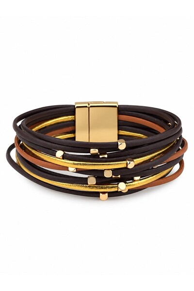 Sacha Accessories Metal Pul Detail Design Brown Magnetic Bracelet