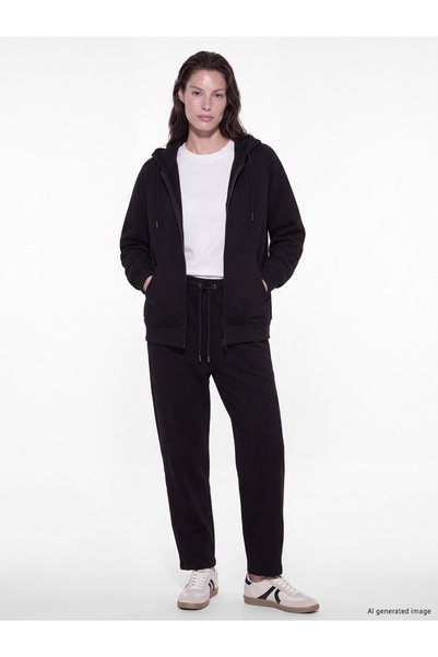 LC Waikiki Lcw Everyday Black Interlock Plain Comfortable & Relaxed Women's S...