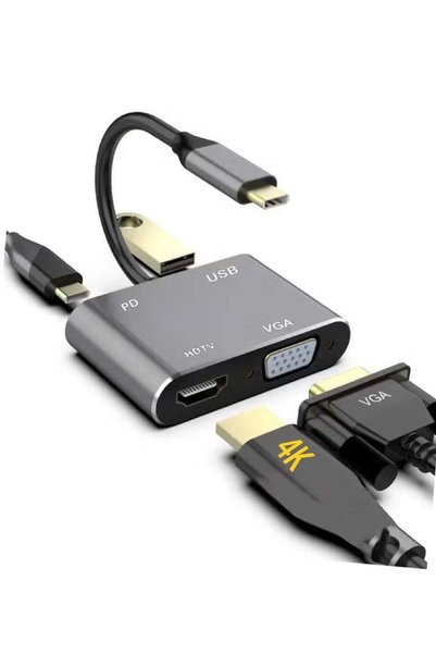 ROCK POW Support 4K Type-C to HUB PD HDTV+VGA+USB Adapter 4in1 Digital AV Mul...