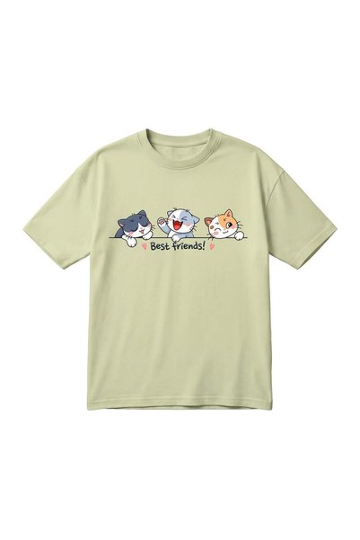barsdepo Best Friends Cat Printed Unisex Oversized T-Shirt