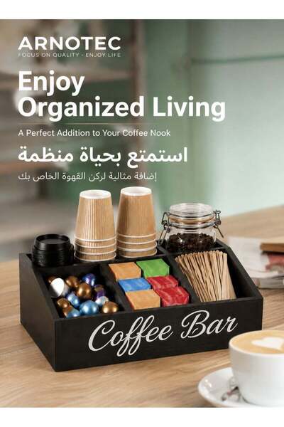 ARNOTEC Coffee Station Organizer for Counter, Rustic Wood Coffee Pod Holder w...