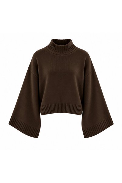 Laluvia Brown Batwing Sleeve Crop Sweater - 24136