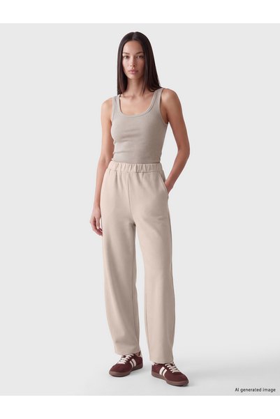 LC Waikiki Nevavm Beige 3-Thread Plain Loose & Wide-Leg Women's Sweatpants