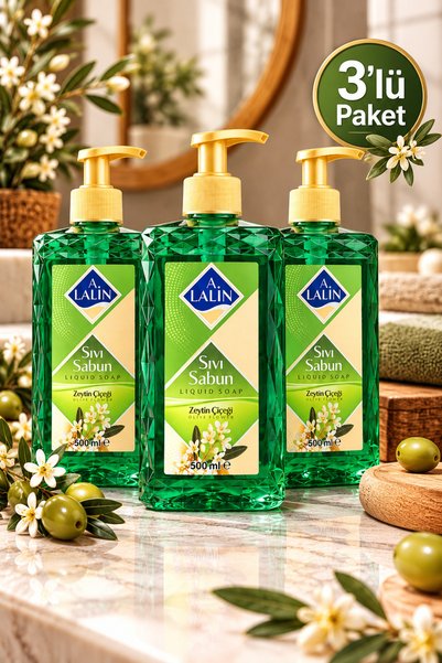 A. Lalin Zeytin Çiçeği Kokulu Sıvı Sabun 500 ml x 3 Adet – 3'lü Ekonomik Paket