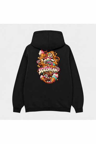 SVART WEAR Icecream Özgür Rota Cut-Out Printed Black Hoodie