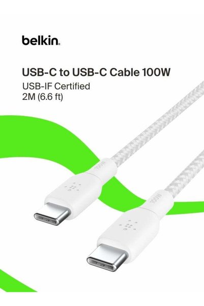 Belkin كابل USB من النوع C إلى C، توصيل طاقة 100 وات، كابل شاحن USB C 2.0 معت...
