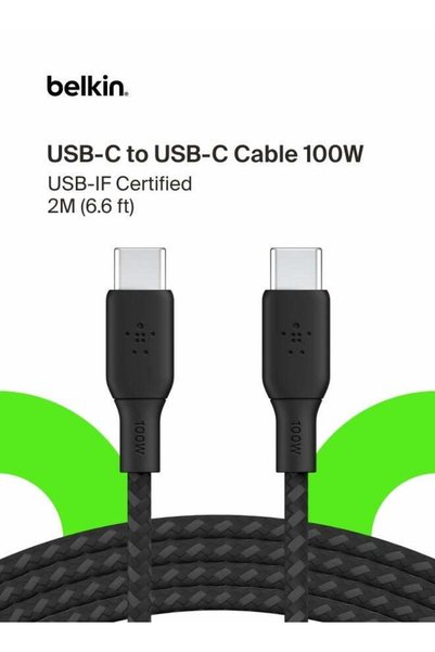 Belkin كابل USB من النوع C إلى C، توصيل طاقة 100 وات، كابل شاحن USB C 2.0 معت...