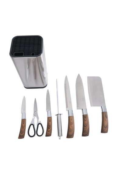 GRÜNBERG Set de 7 piese + suport, 5 cuțite de bucătărie + ascuțitor + foarfec...