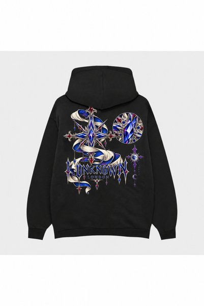 SVART WEAR هودي أسود مطبوع عليه شعار "نقطة دينج" من لندن (تصميم غير معروف).