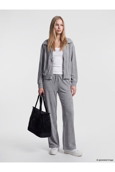 LC Waikiki Lcw Vision Grey Velvet Plain Standard & Regular Women's Sweatpants...