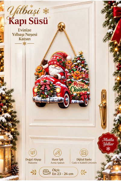 OKAVANGO Noel Şekeri Hediyeli Ahşap Kapı Süsü Yılbaşı Mazemeleri Noel Yılbaşı Temalı Hediyeler Yılbaşı Süsü (25-25 cm)