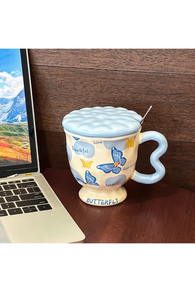 Generic Brand Butterfly Stemmed Ceramic Mug Artistic Coffee Breakfast Cup Gift