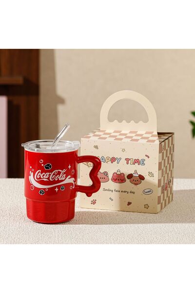 Generic Brand كوب سيراميك مع غطاء وملعقة، يأتي في علبة هدايا، مناسب للجميع.