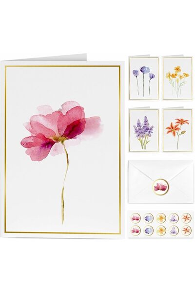 bolivia's Floral Blank Cards, 10pcs Elegant Watercolor Note Cards with Envelo...