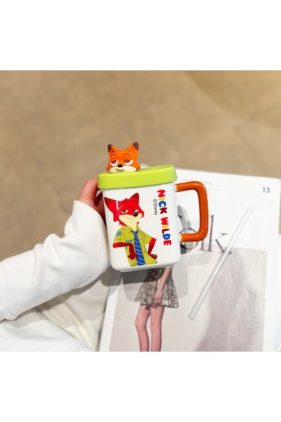 Generic Brand كوب قهوة سيراميك بغطاء، تصميم كرتوني لطيف، هدية تذكارية
