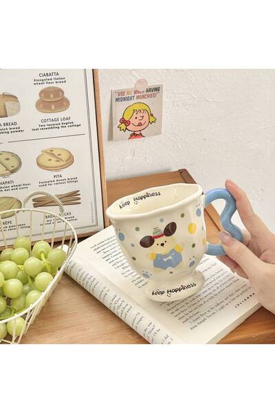 Generic Brand Cute Polka Dot Bunny Ceramic Mug with Lid and Spoon Birthday Gift