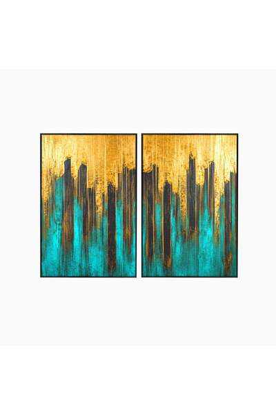 Luxcanva Set 2 Tablouri Canvas Orasul Aurit 140x100 cm (2 x 70x100) cu Rama N...