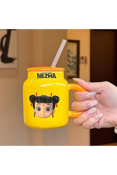 Generic Brand كوب سيراميك مزدوج بغطاء للقهوة والماء، هدية مثالية للمنزل أو ال...