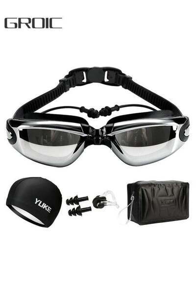 GROIC 5 Pieces Adjustable Swimming Goggles Sets Anti-Leak, Anti-Fog,with Swim...