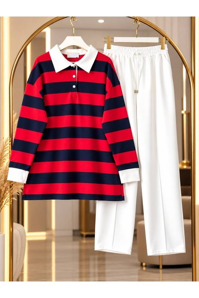 VOLT CLOTHİNG Set pentru femei, în stil modest, cu tunica cu dungi groase și ...