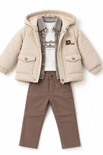 NOBLEKIDS Bombili Boys' 4-Piece Set with Padded Jacket, Beige.