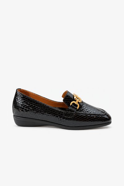 İNNABUTİKK Akser Women's Genuine Leather Casual Shoes - Black Crocodile Pattern.