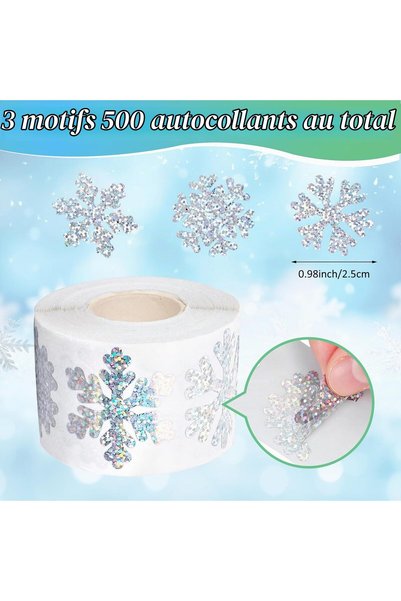 Generic Brand Pachet de 500 de autocolante rotunde argintii cu fulgi de zăpad...