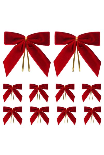 Generic Brand 10 decorațiuni de Crăciun cu funde roșii, coronițe festive, dec...