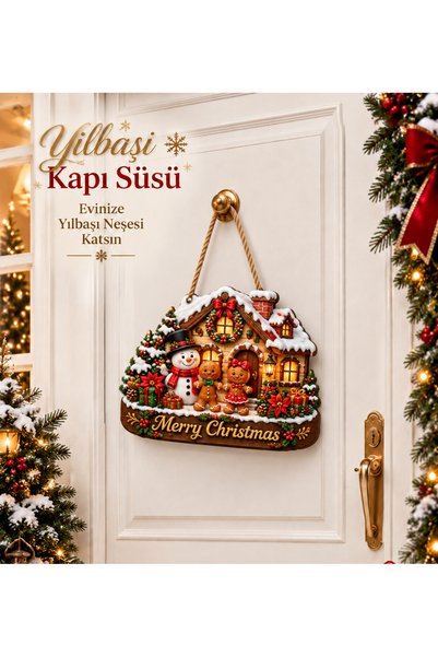 OKAVANGO Yılbaşı Ahşap Kapı Süsü Noel Kapı Süsü, Yılbaşı Süsü Yılbaşı Temalı Hediyeler (30-20 cm)